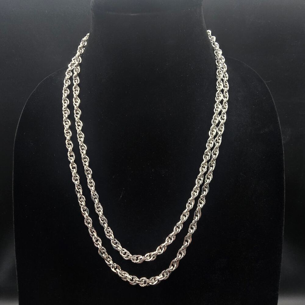Lady Remington Long Silver Tone Chain Necklace Opera Layering Vintage